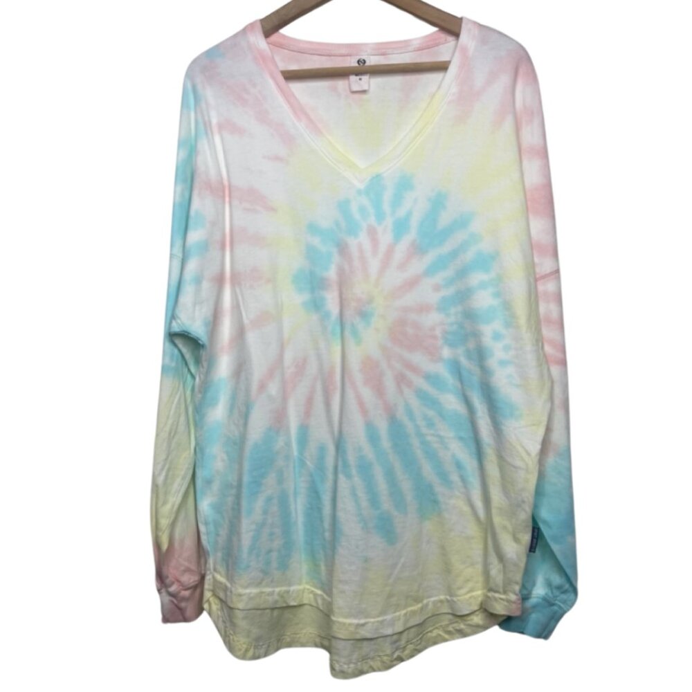 SPIRIT JERSEY | NWOT Long Sleeve V-Neck Tie Dye Oversized Tee | Size M